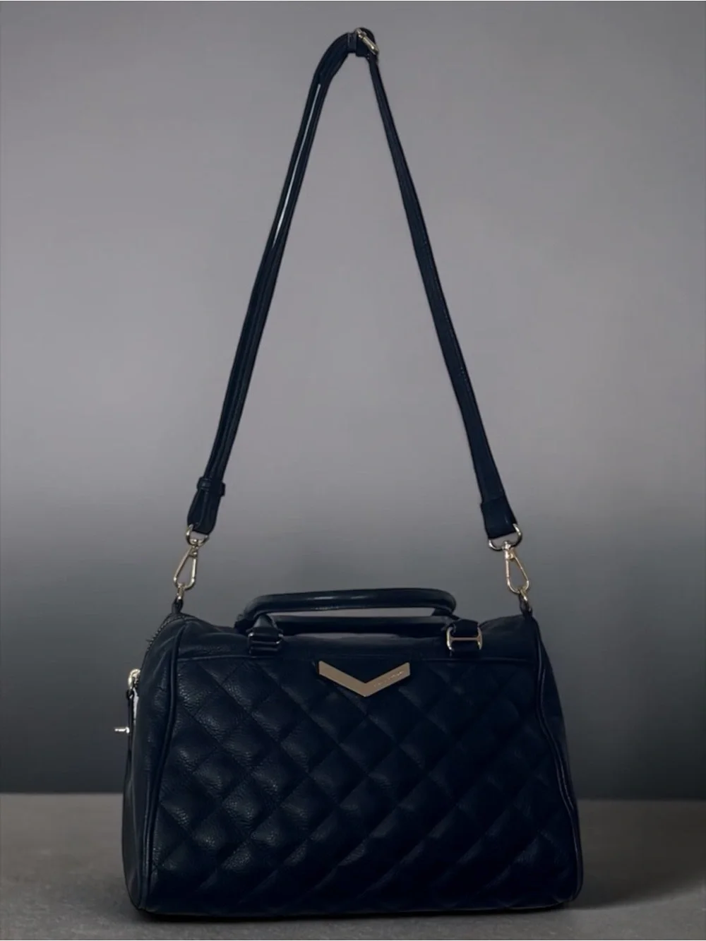 Rebecca Minkoff Quilted Leather Satchel Crossbody Black Gold Hardware Handle Bag